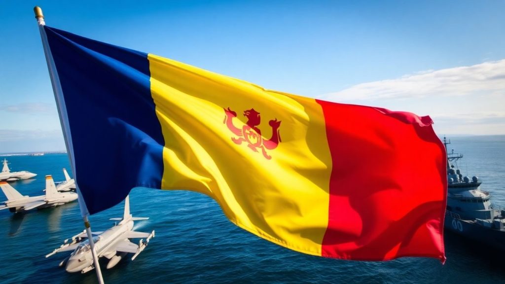 Politicile de apărare națională ale României: priorități și resurse 2 Steagul României cu avioane și nave militare.